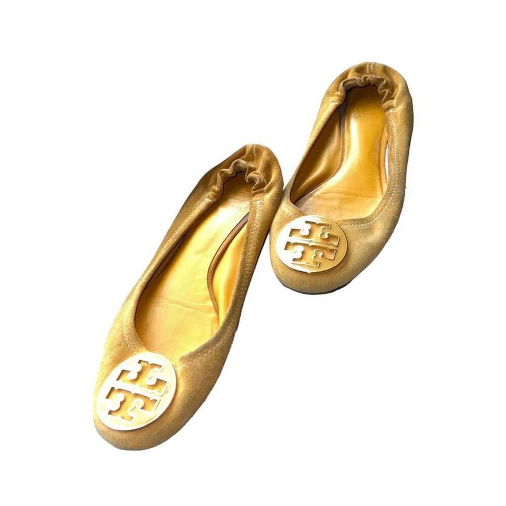 Tory Burch Womens Ballet Flats Shoes Gold Leather Slip On Medallion 9 M